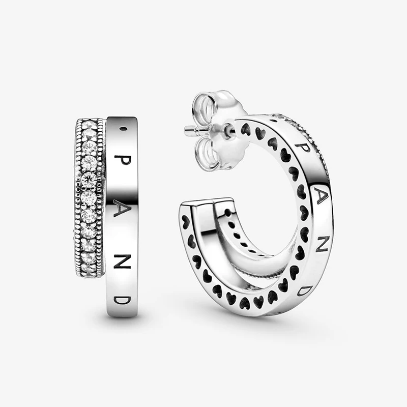 

PANDORA S925 ALE Sterling Silver Earrings Studs Double Hoop Earrings With Free Bag Mother's Day Gift