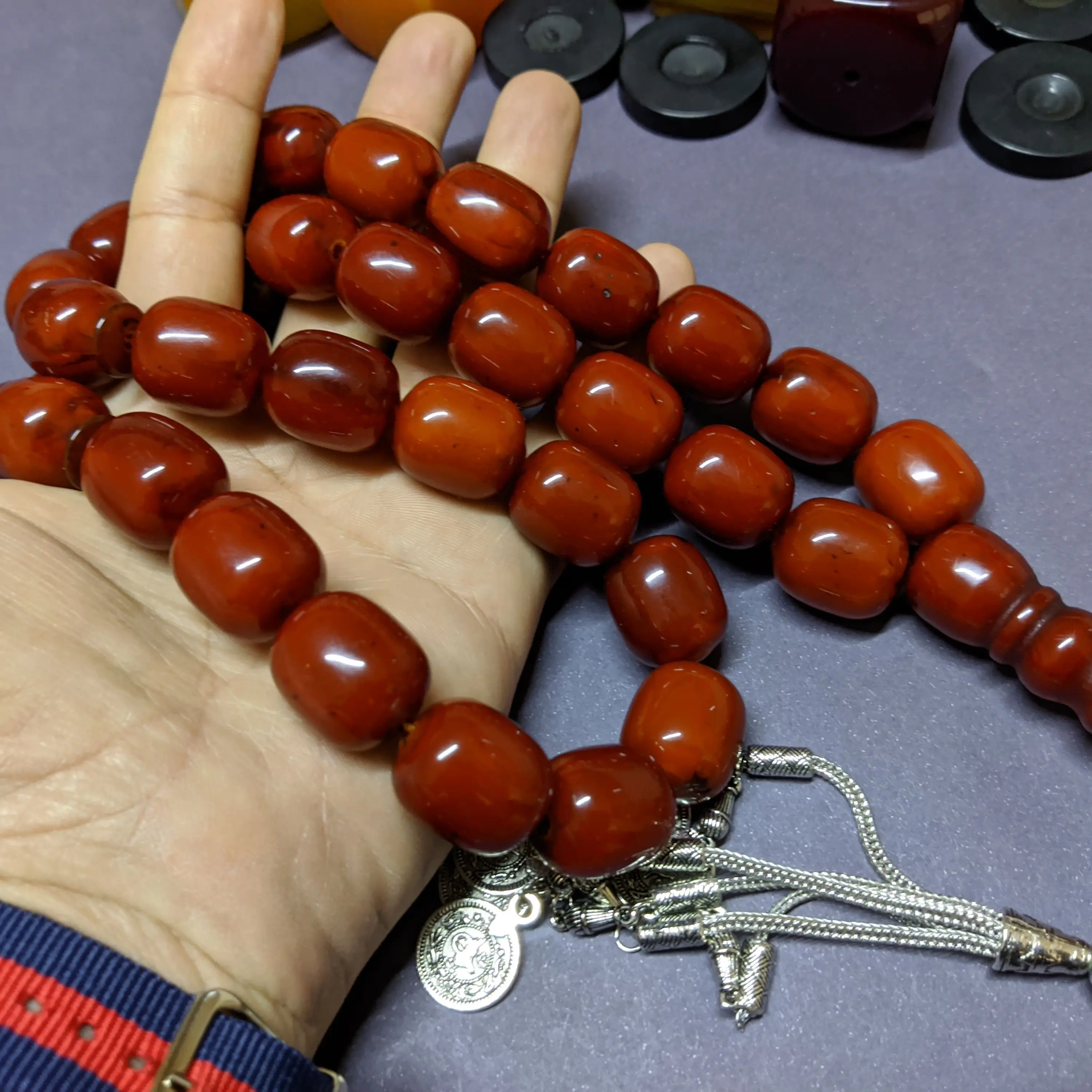 German Misbaha Faturan Amber Bakelite Islamic Prayer Beads Tasbih Rosary Tasbeh Tesbih Tasbeeh Sandalos Yemeni  Cherry  Rare
