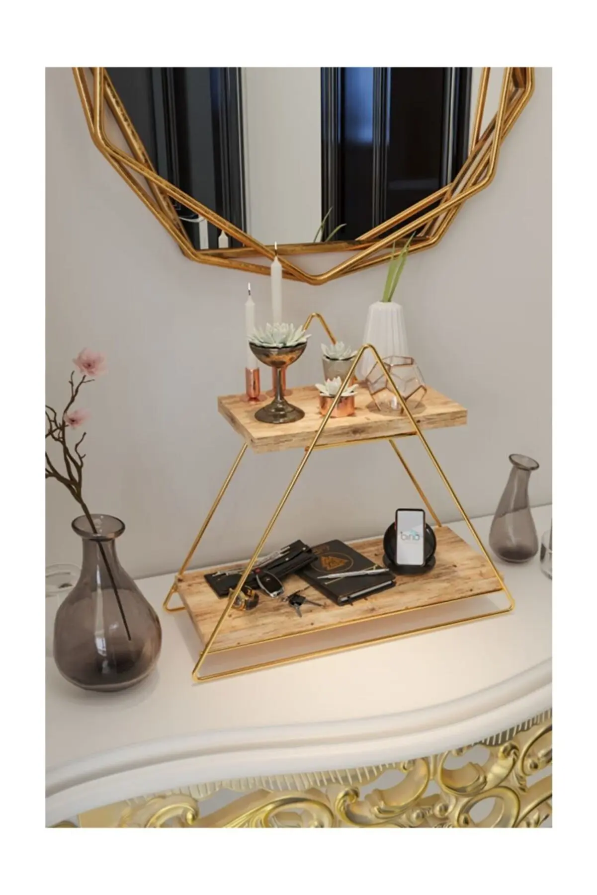 

Triangle Table Serving Rack Decorative Kitchen Bathroom Organizer