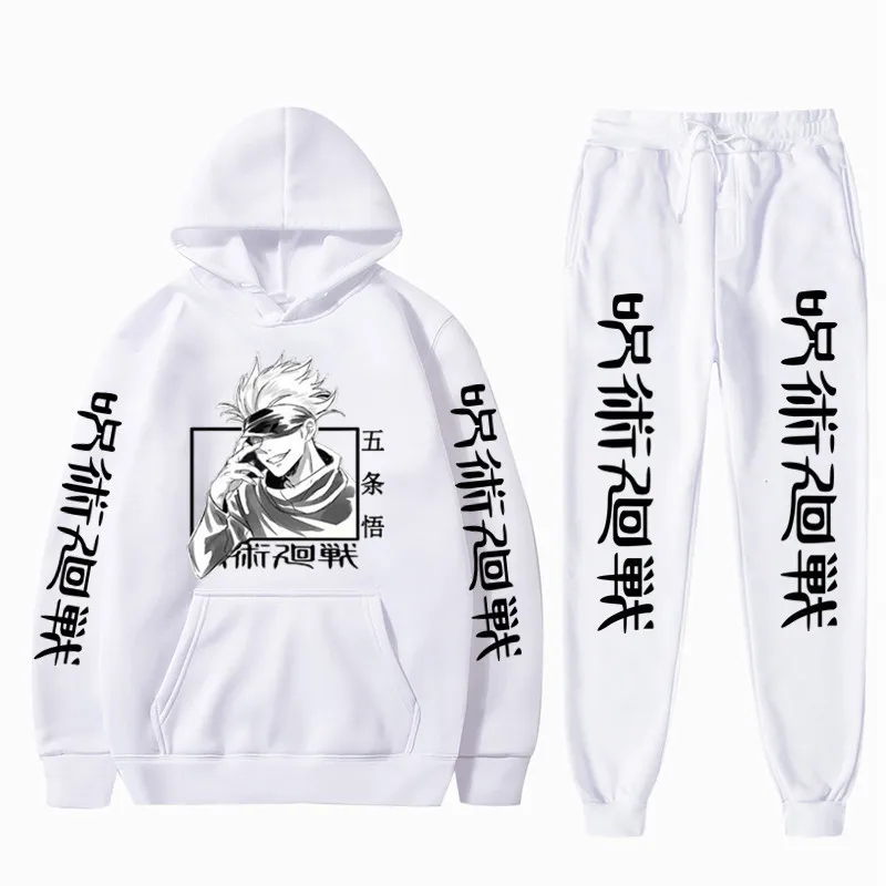 

Spring Youth Trendy Multi-Color Creative Street Casual Anime Jujutsu Kaisen With Black Letters Printing Loose Men's Hoodie Suit