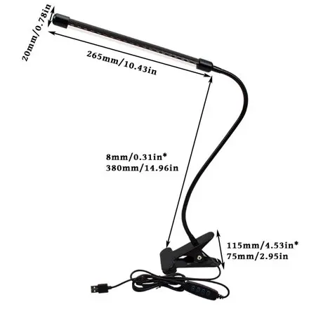 Светодиодный настольная лампа прищепка 20 LED гибкая 60см с регулировкой яркости и