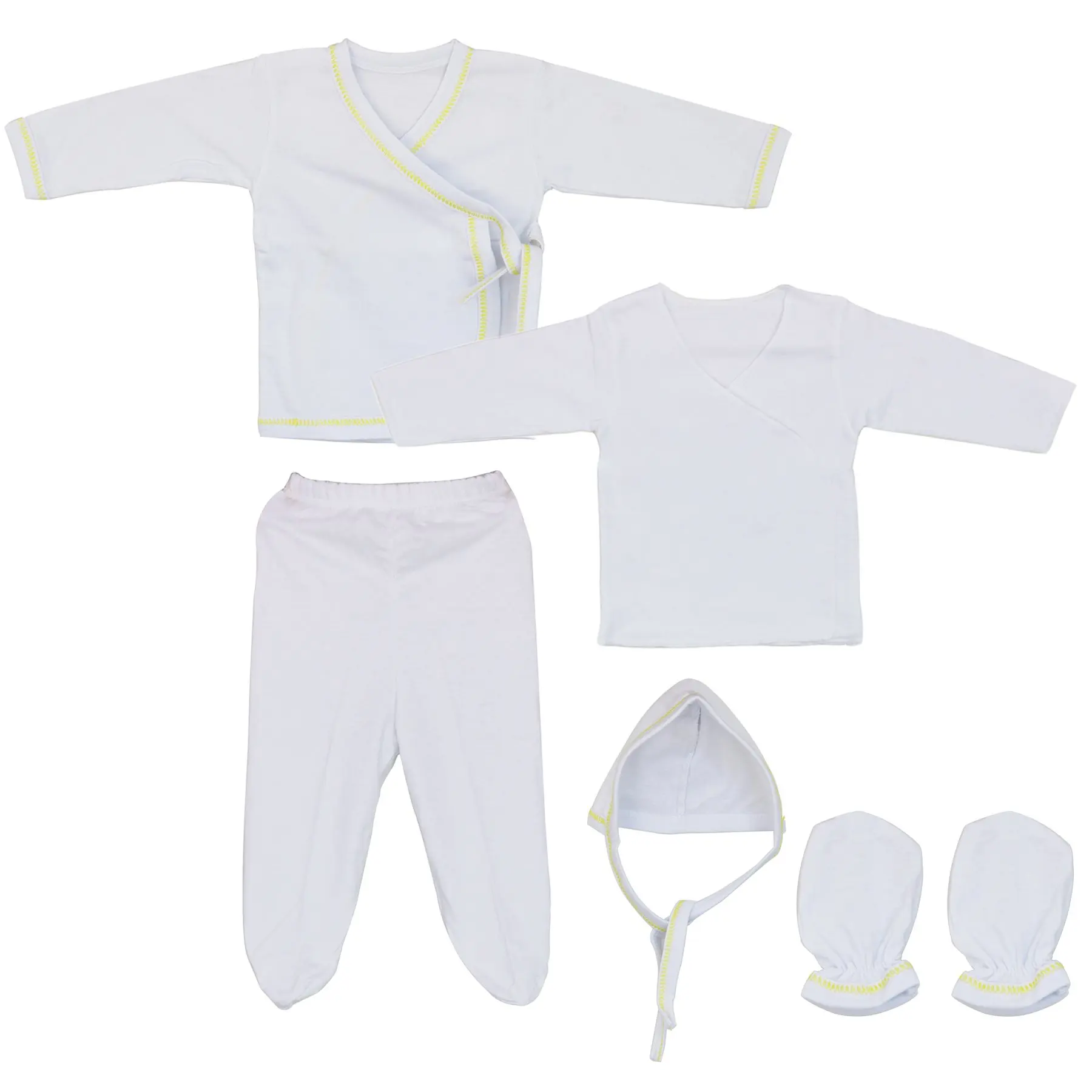 

5-Piece Underwear Set White Yellow Piping Newest Hot Sell 5 PCS Newborn Infant Cute Confortable Soft Baby Clothes