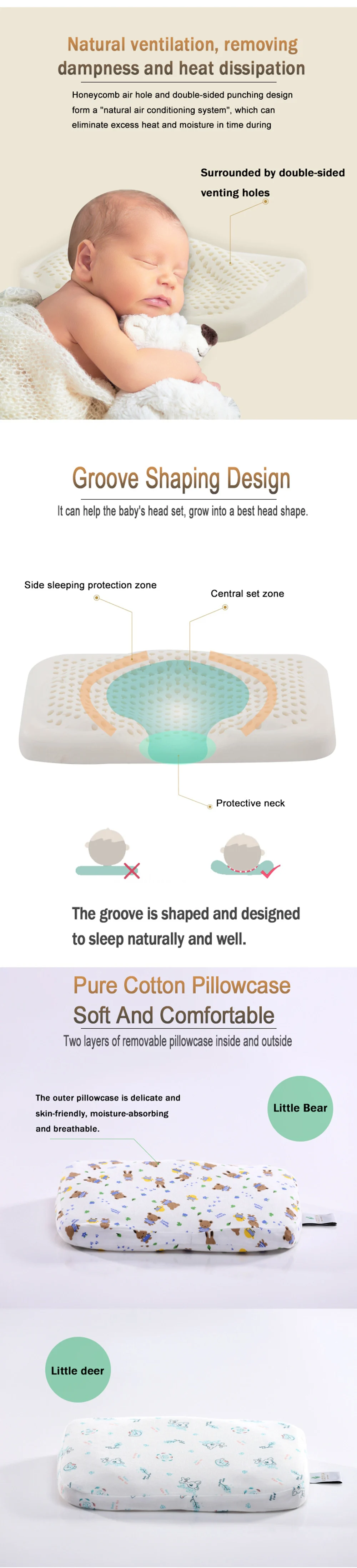 AIROYIA, Таиланд, импортная детская подушка с фиксированной головкой, натуральная латексная подушка, Подарочная коробка, подходит для младенцев в возрасте от 0 до 2 лет