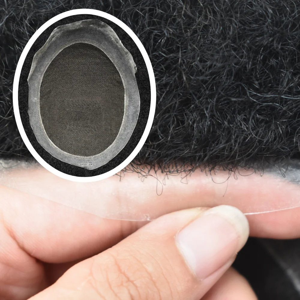 Афро кудрявые мужские s Toupee кружева ПУ африканская Американская система