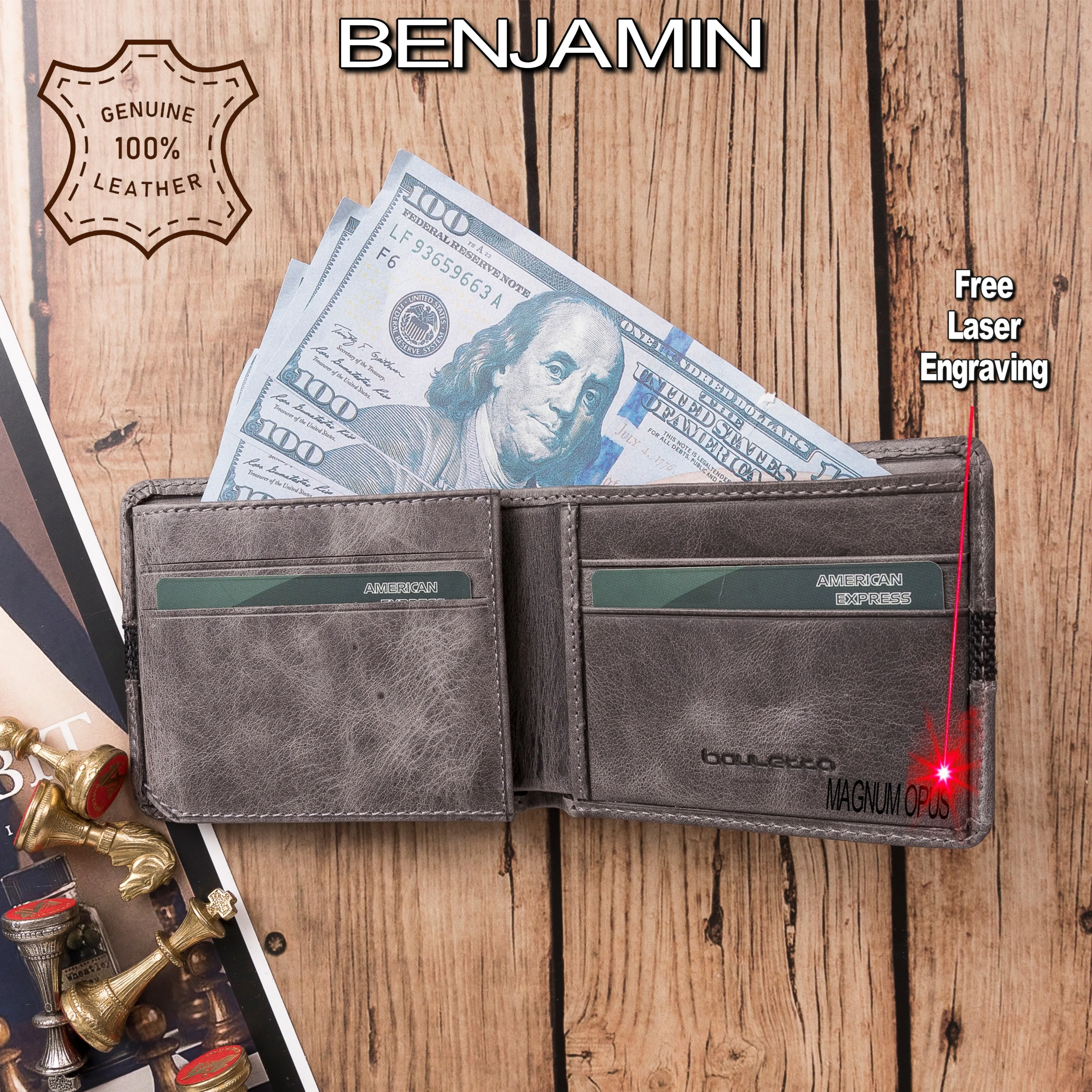 Handmade Genuine Leather Credit Card, Cash and ID Card Holder Wallet Stores Up To 7 Cards for Jacket Inner Pocket Elegant Style