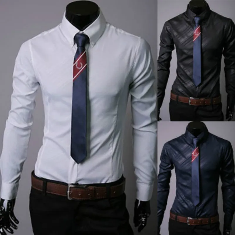 Рубашка мужская с V-образным вырезом люксовая стильная формальная сорочка Slim Fit