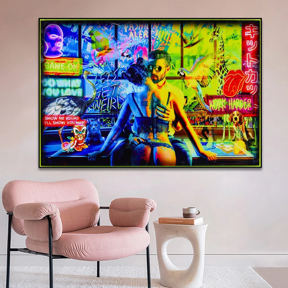 

Colourful Creative Posters Couple Bedroom Room Wall Art Decor Prints Masked Art Popularity Canvas Painting Home Living Pictures