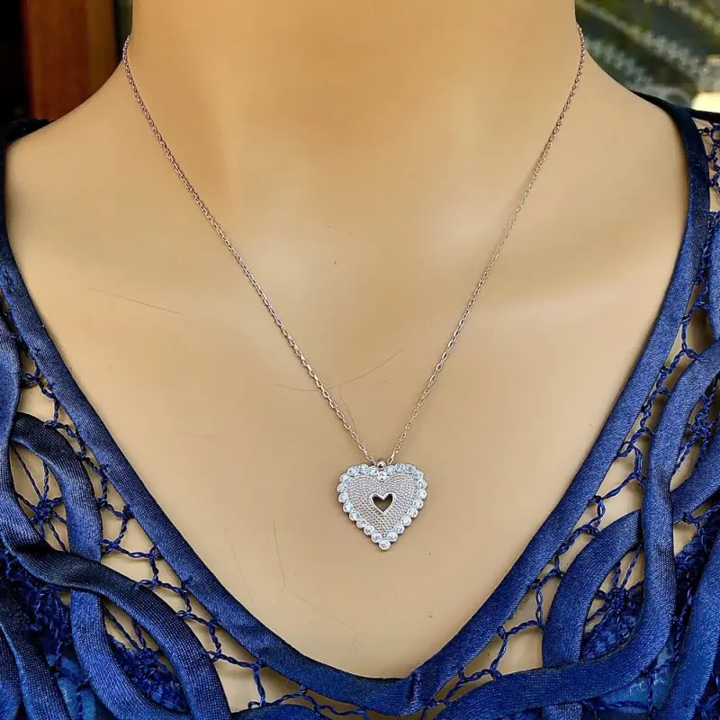 

Heart 925 Sterling Silver Necklace Women Girls Gift Jewelry Accessories Fashion Handmade Elegant Chain