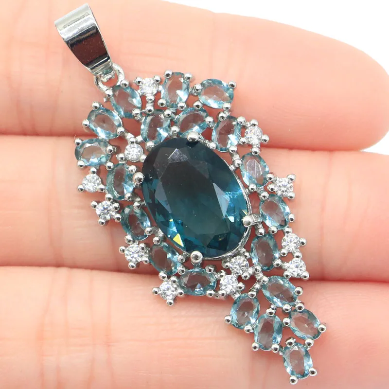 Женская серебряная подвеска с голубым топазом 48x21 мм|pendant gold|pendant white goldcz gold |