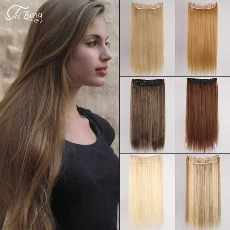 

TALANG Synthetic5 Clip 24inch Long Straight Clip In One Piece Hair Extension Black Brown Clip Hairpiece For Women