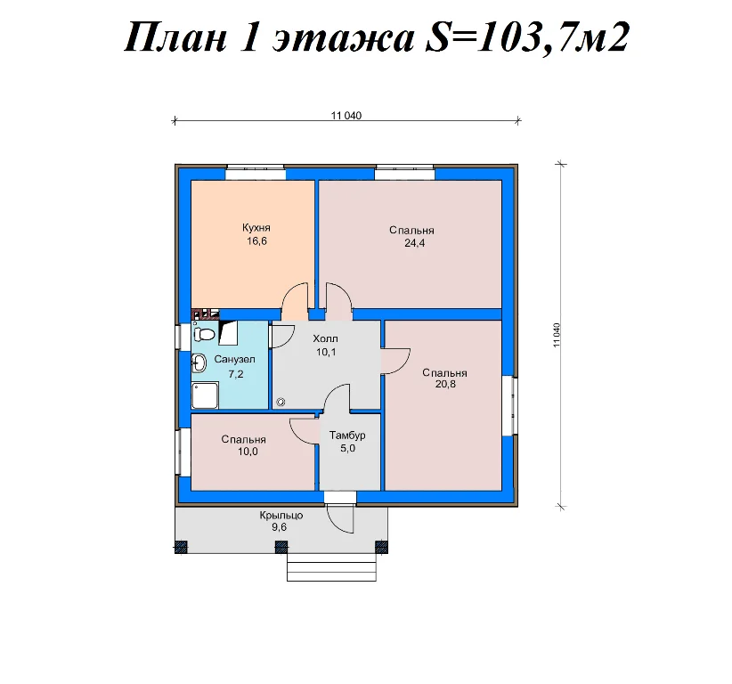 Проект дома для ипотеки и строительства STROY-RZN 11-0015 (103 7 м2 11 04*11 04 м керамика блок 380