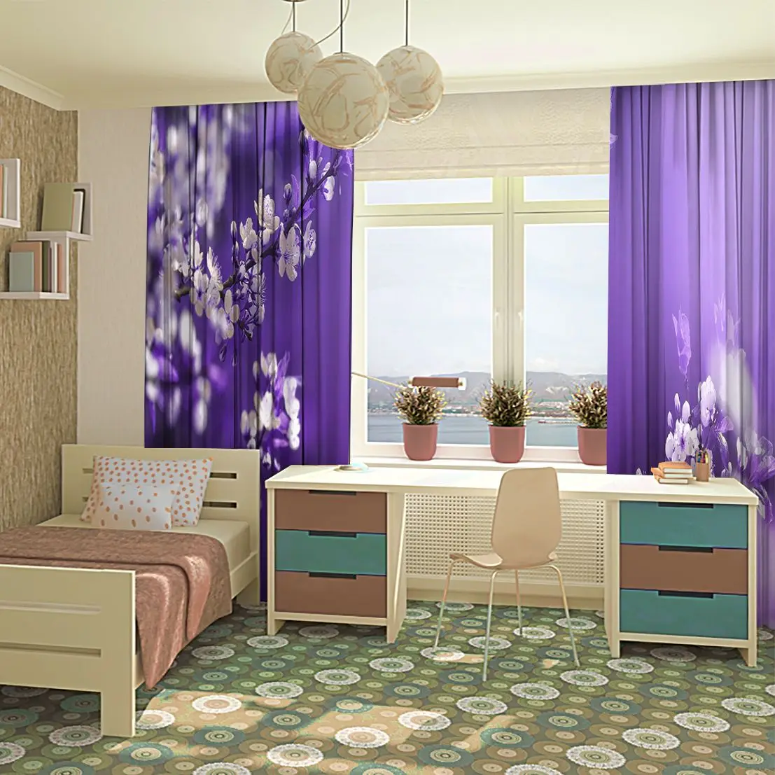 Занавеска Цветущая абрикосовая ветка фруктовое дерево цветы Весенняя Цветочная