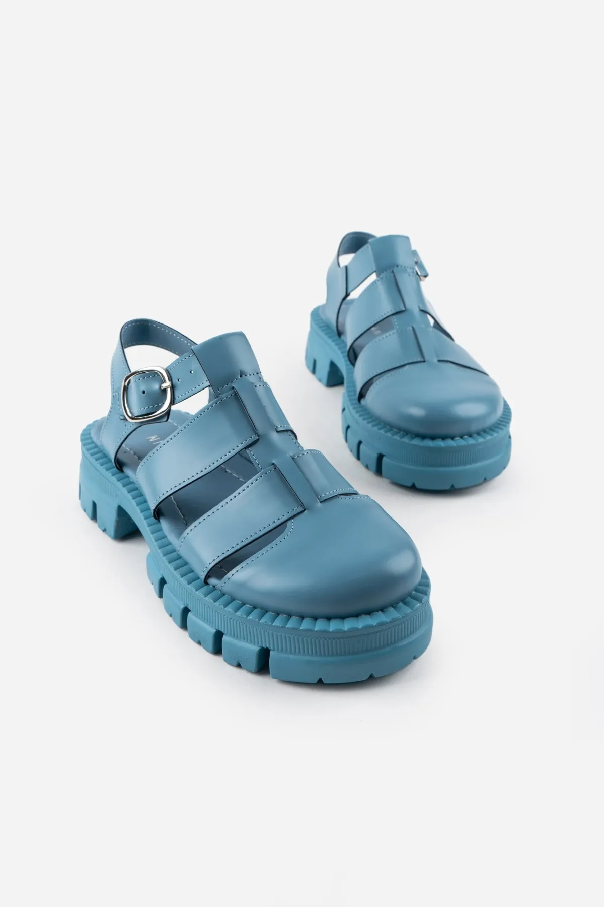 

Black Matte Belt Detail Women's Sandals 2022 Summer Collection Chunky Punk Designer Round Toe Quality Platform Shoes Colorful