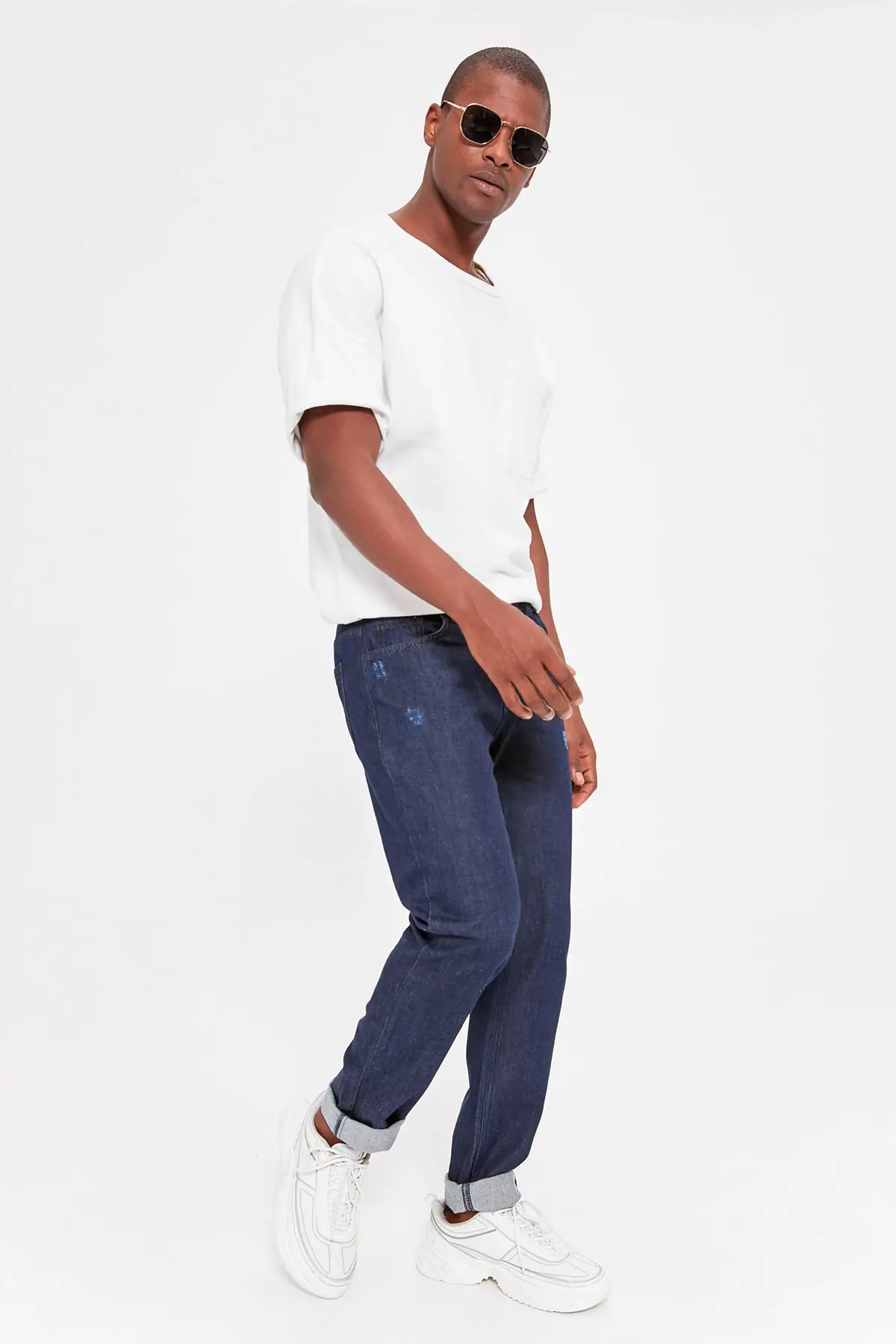 Trendyol темно-синие мужские джинсы Harrow destorroylu Slim Fit TMNAW20JE0081 | Мужская одежда
