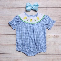 summer one piece clothes for girls cute blue lattice chicken cartoon bubble floral romper toddler infant jumpsuit for 0 3t baby
