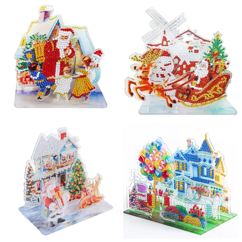 Pintura de diamante 3D DIY, rompecabezas tridimensional de dibujos animados de Papá Noel, muñeco de nieve, Kits de punto de cruz, decoración del hogar, regalo de Navidad para niños