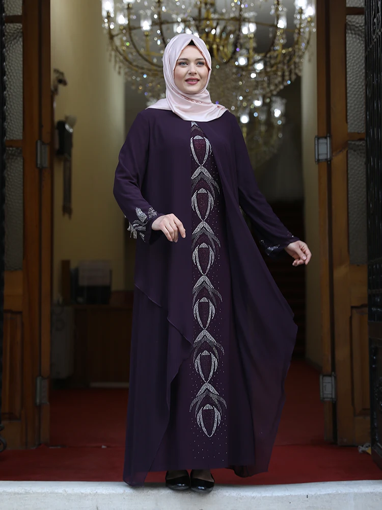 Мусульманское вечернее платье большого размера с принтом шифоновое эластичное в