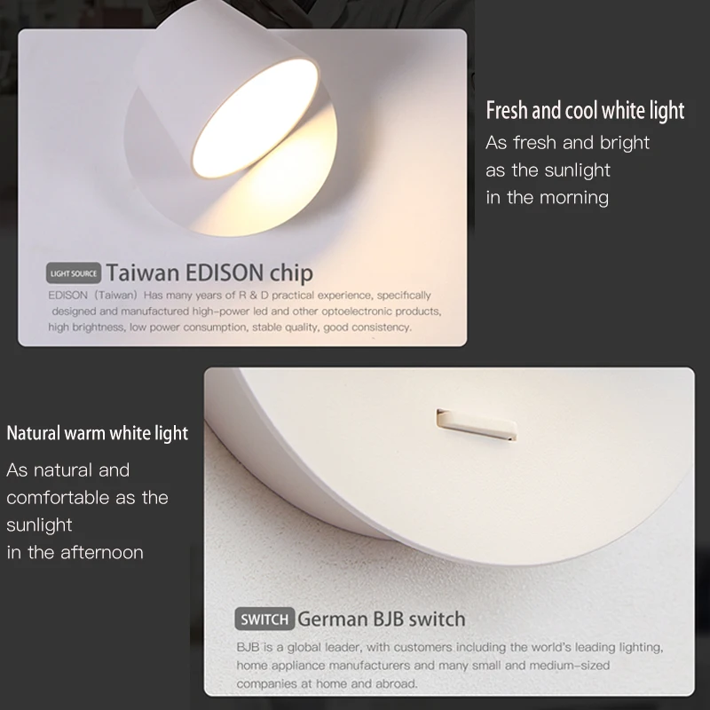 

CETANT LED Modern Rotatable Wall Lamp with switch for reading Bedroom living room Nightstand Mirror Corridor hallway Light