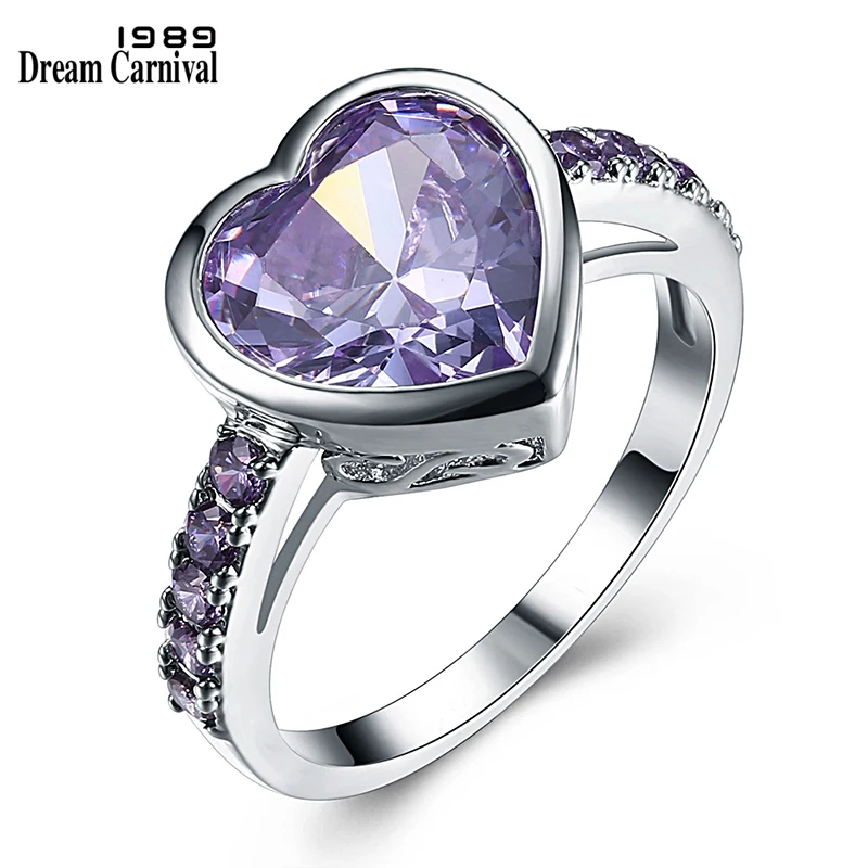 

DreamCarnival 1989 Purple Lover Heart Zircon Rings for Women Party Ringen Anel Anniversary Gift Wholesales Amazing Price WA11316