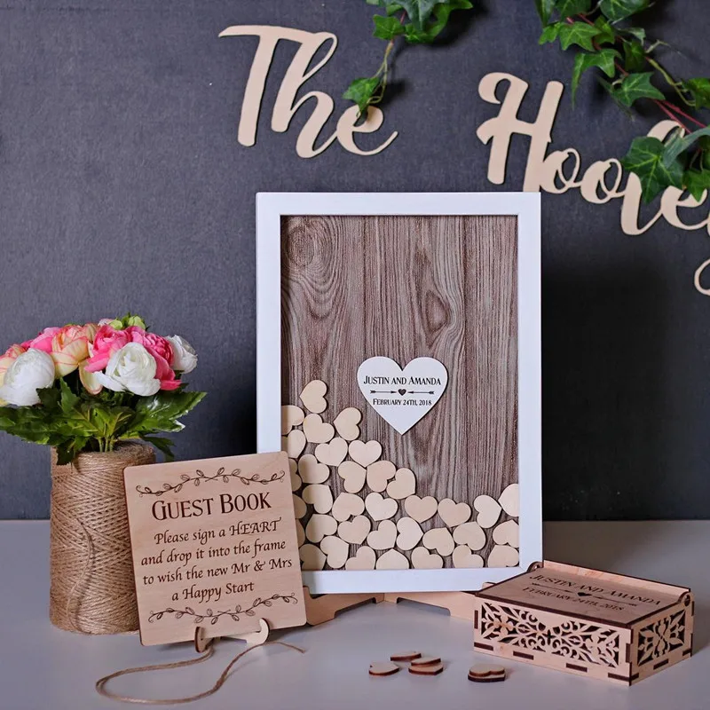Пользовательские сердца Гостевая книга в деревенском стиле альтернативный drop box
