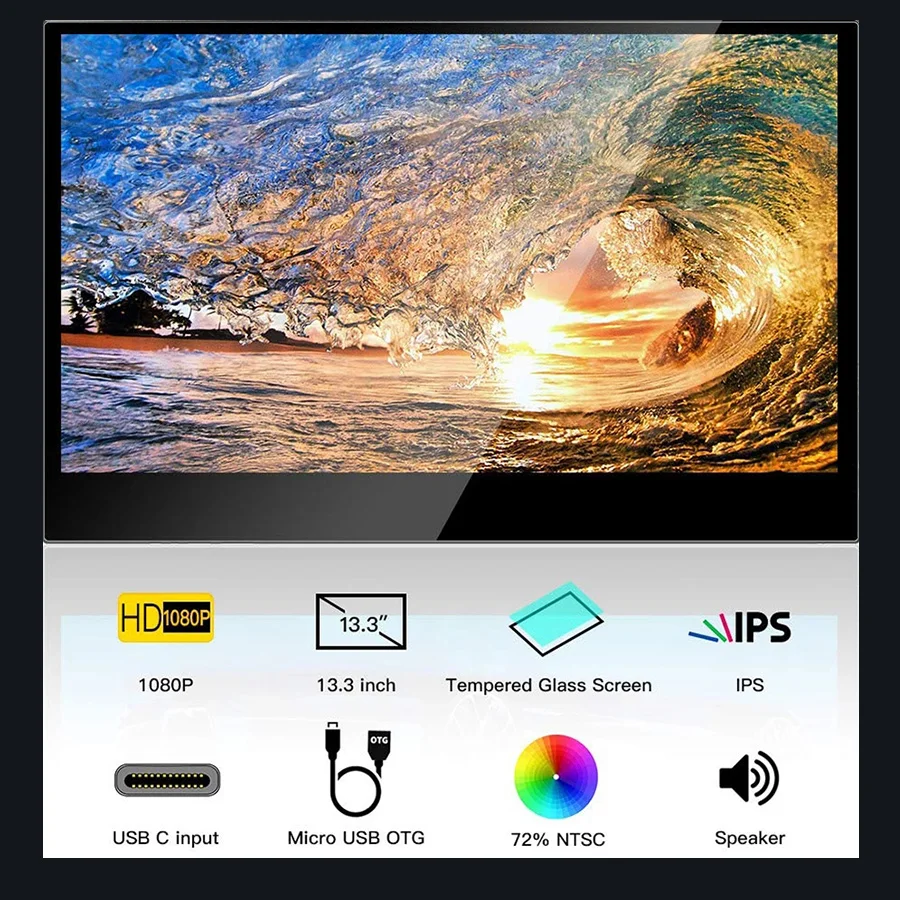 Монитор для ПК Eyoyo EM13L 13 3 &quot портативный ЖК-экран 72% NTSC IPS HDMI Type USB C ноутбука PS4 Xbox