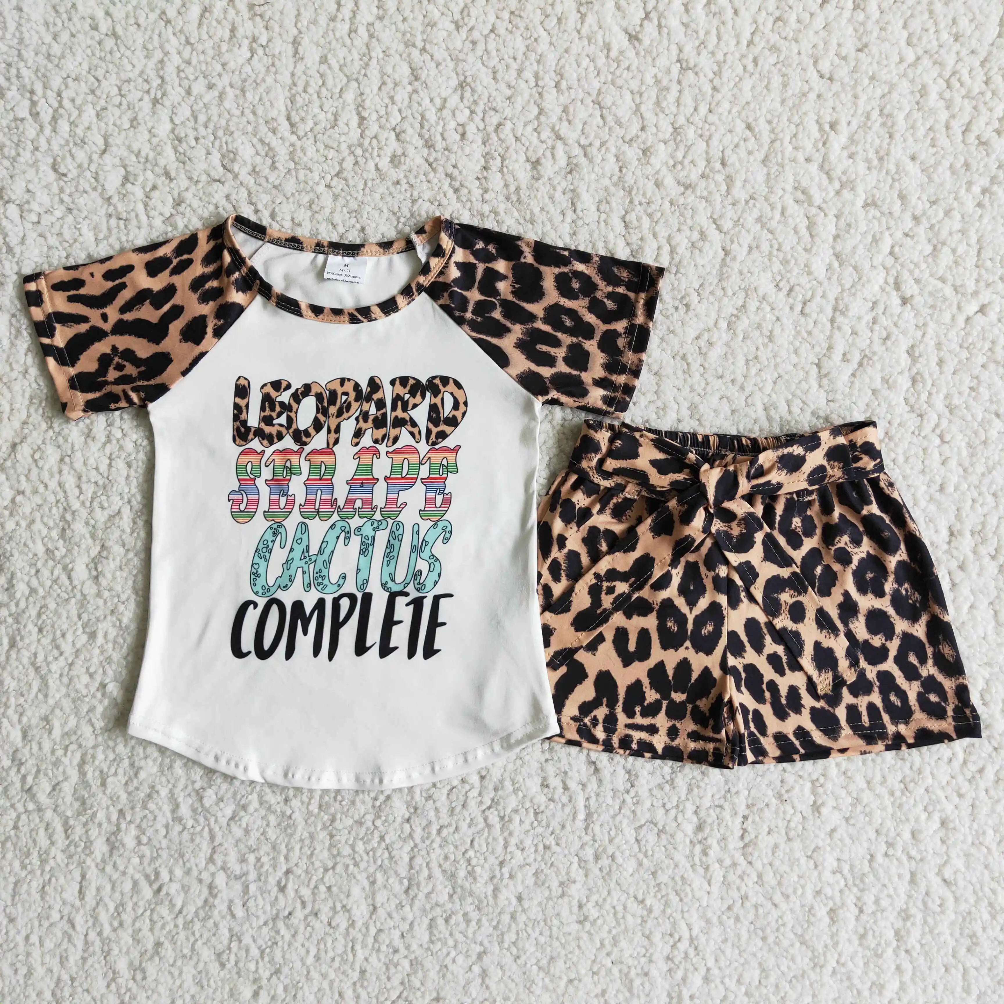 

Boutique Toddler Baby Daddy Girl Wear Child Fashion Letter Short Sleeve with Leopard Lace Pants Milk Silk Sets