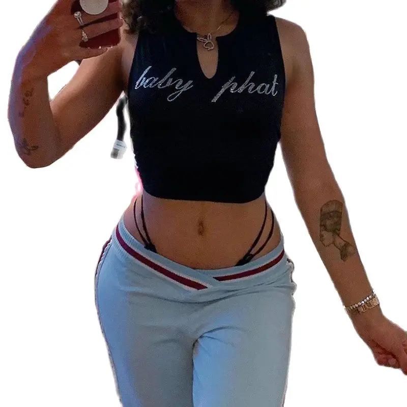 

Women's 2021 summer cropped tops V-neck sleeveless sexy tops T-shirts Slim short women's tops Chic streetwear