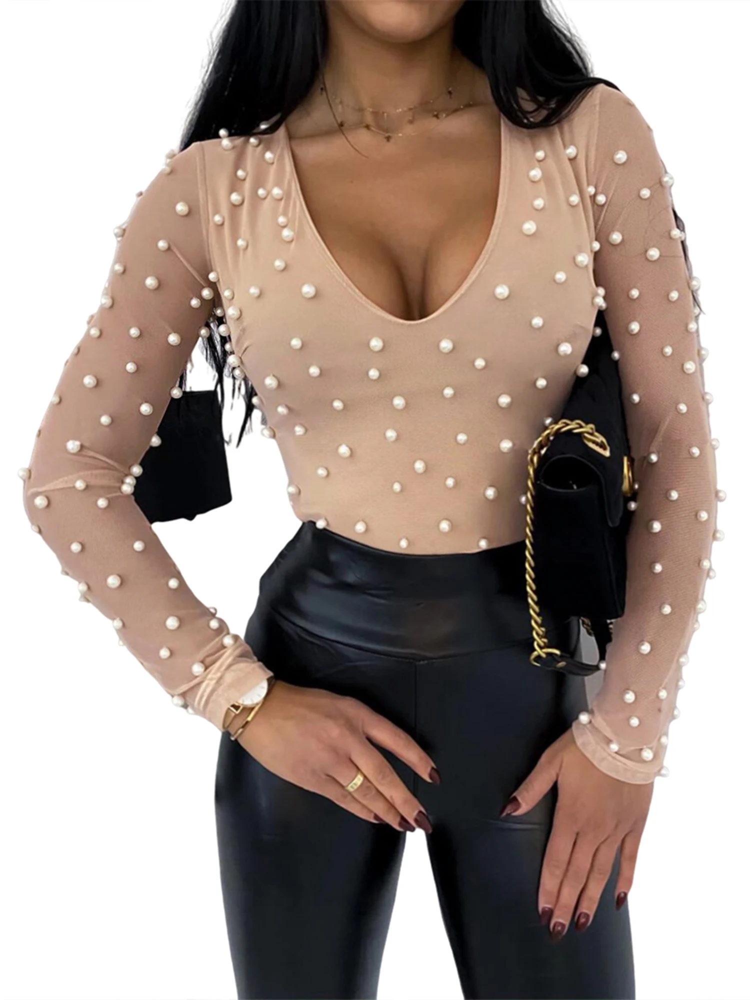 Женские блузки с контрастными сетчатыми вставками элегантные Однотонные