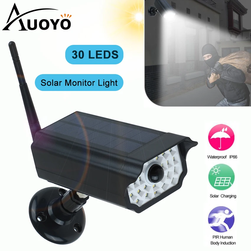 Auoyo Outdoor Lighting Solar Motion Sensor Lights LED Wall Lamp IP65 Waterproof Imitation Fake Monitor Wireless | Лампы и освещение