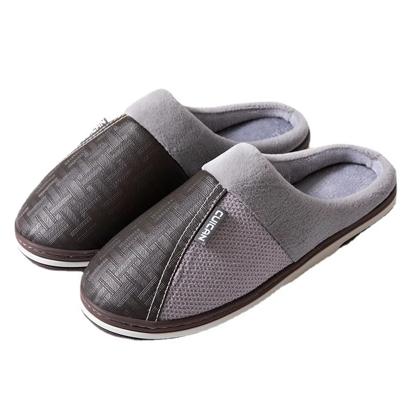 Шлепанцы мужские из мягкой кожи меховые сланцы домашняя обувь теплые тапочки для