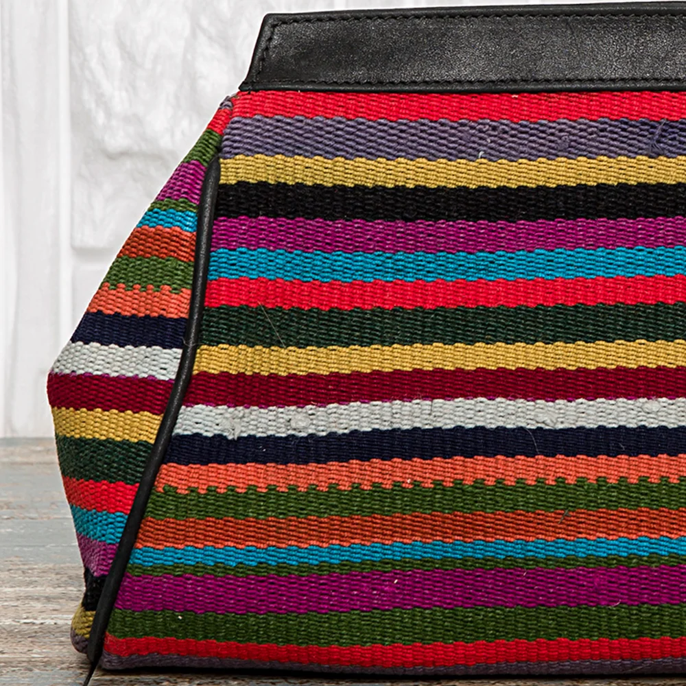 High Demand Custom Design Kilim Stripes Embellished Colorful Embroidery Linen Canvas Foldble Versatile Clutch Tote Large Handbag | Багаж и