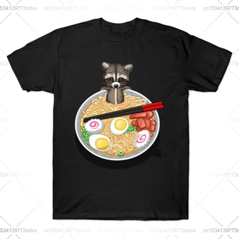 

Men T Shirt Hip Hop Bla Tshirt Harajuku Streetwearaccoon ramen T Shirt Summer Short Sleeve Cotton Shirt