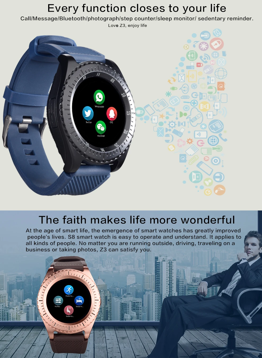 Smart Watch Bluetooth Touch Screen Anti-lost Wrist Pedometer With Camera TF Card Slot For Android Phone Clock Smartwatch | Электроника