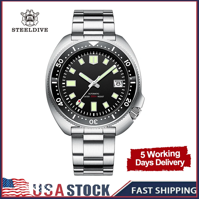 

Мужские водонепроницаемые часы для дайвинга Steeldive wвыдерживают давление 20 бар, автоматические механические часы NH35 Sapphire C3 SD1970