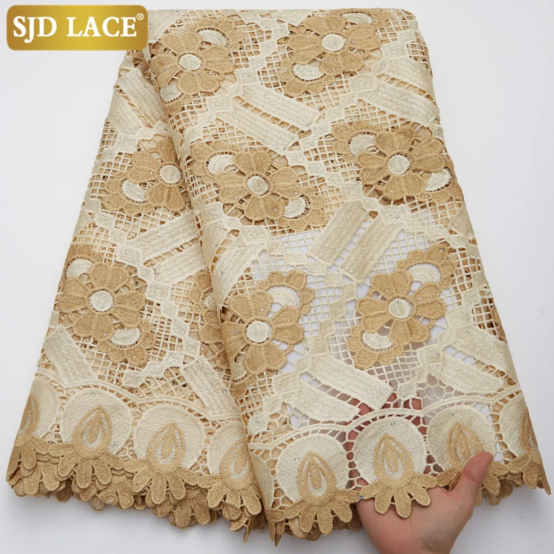 

SJD LACE Nigerian Guipure Lace Fabric 2022 High Quality Cord African Milk Silk Lace Embroidery French Lace Fabric For DressA2793