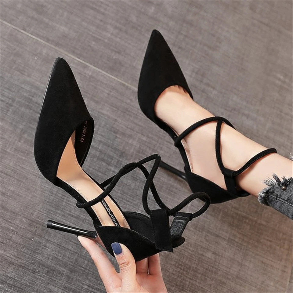 

Suede High Heels Women 9cm Pointed Stiletto Fashion Sexy Black Wedding Shoes Nude Bridal Shoes Pumps