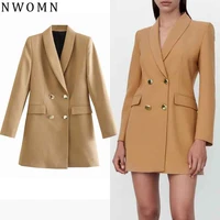 za autumn long jacket women black blazer office formal suit woman double breasted brown blazer long sleeve business white jacket