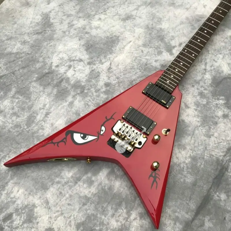 

New Red Double Rock Electric Guitar Printed Bird Eye Gold Hardware Custom Handmade Red six-string guitar Starshine
