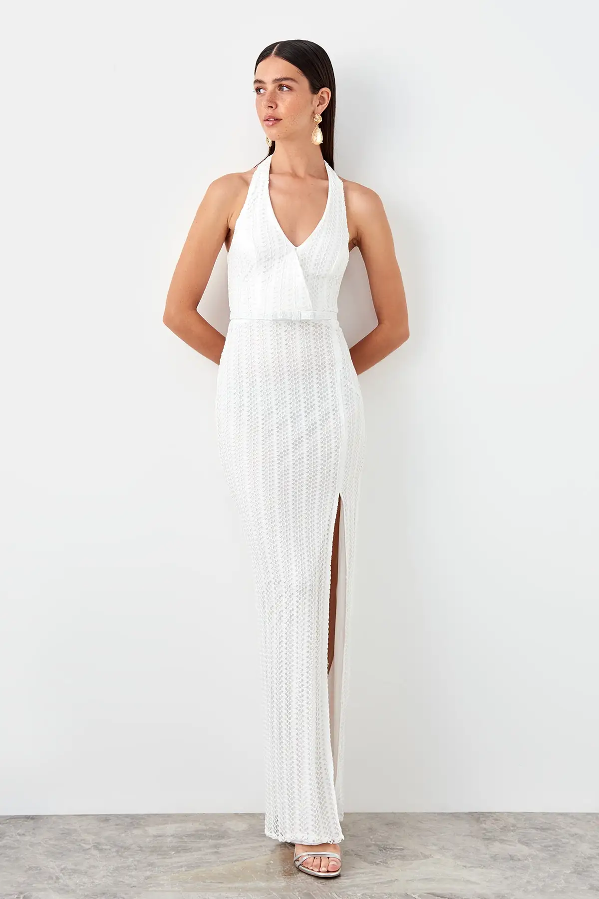 Trendyol арочные Slash детальное вечернее платье TPRSS19AE0053|Вечерние платья| |