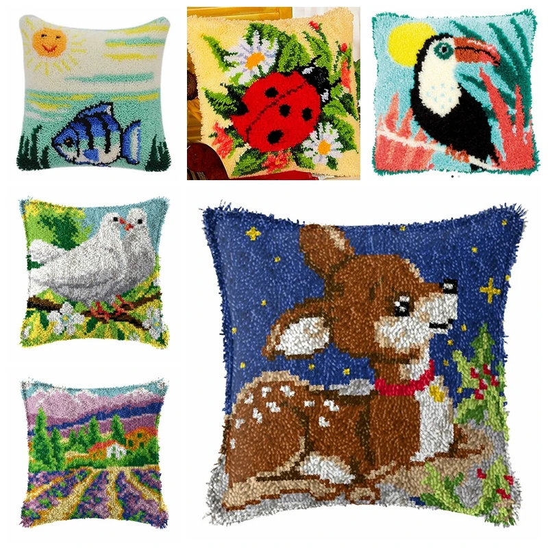 

Cartoon Animal Carpet Embroidery Pillow Knop Pakket Decor Material Package Needlework Set Latch Hook Cushion Button Package