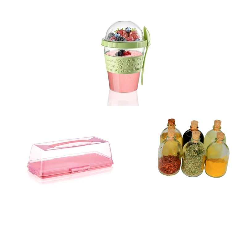 

3 Piece Kitchen Set Cake Dome Spice Ice Cream Yoghurt Container