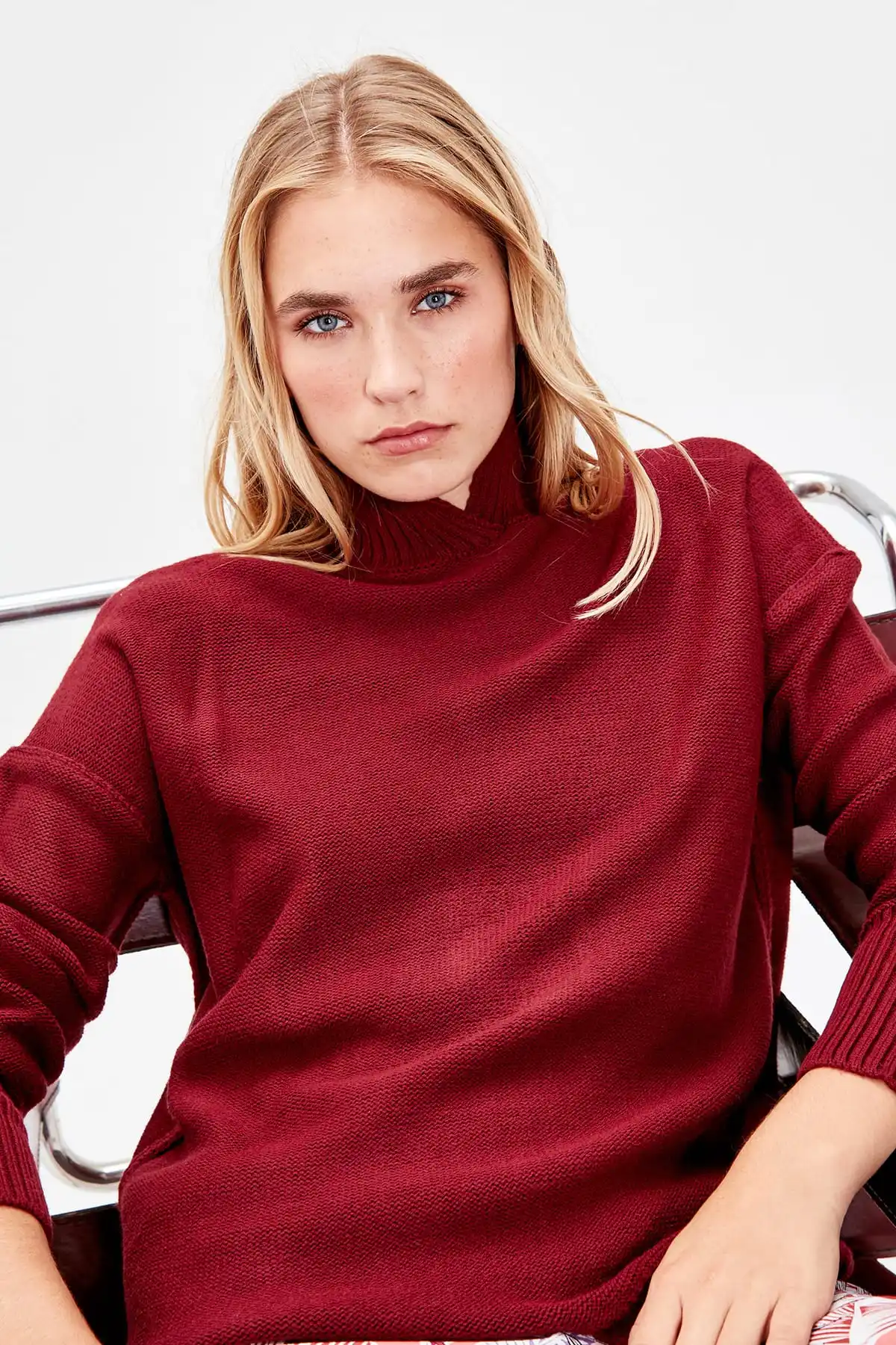 Trendyol женщины бордовая юбка наконечник ассиметричная вязаная одежда свитер