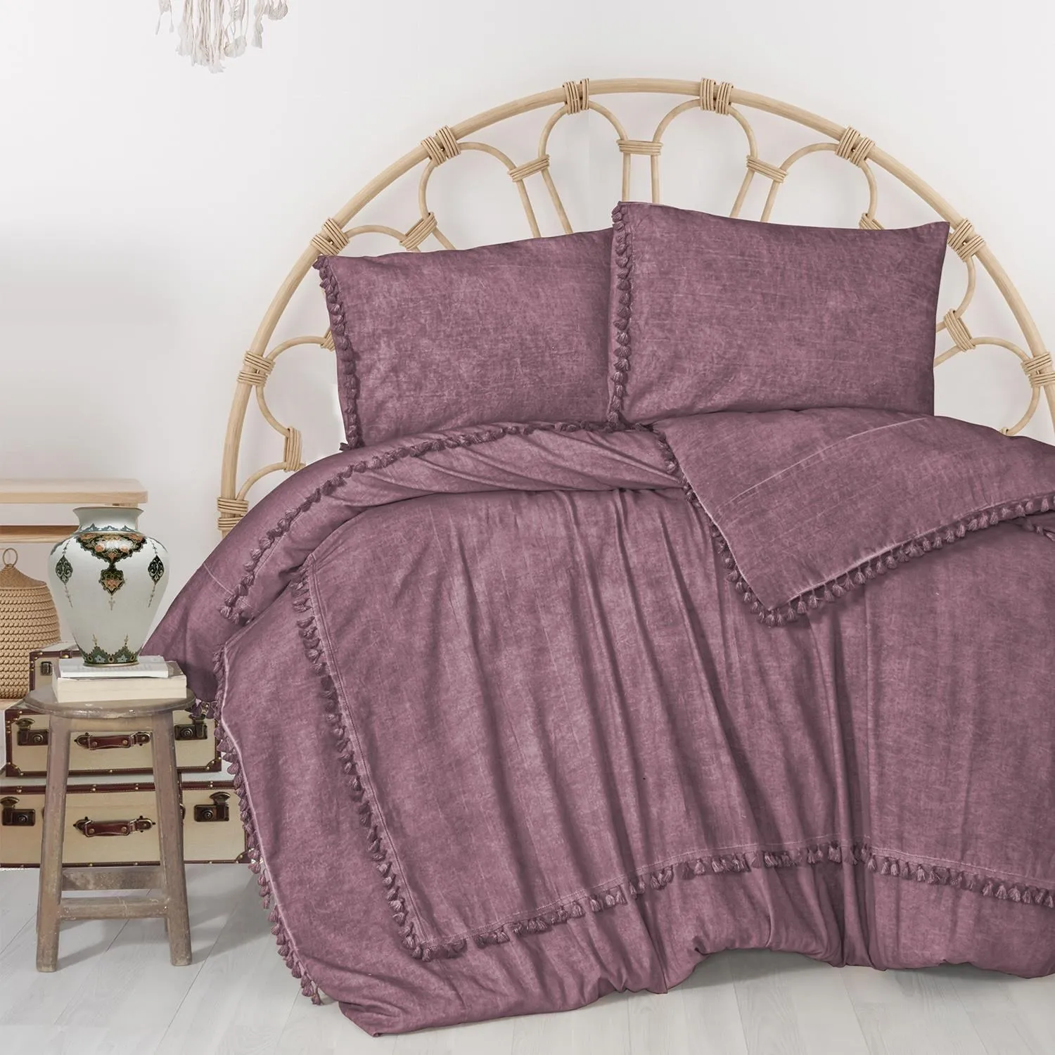 

Vivamaison Cotton Colorful Bedding Set: Duvet cover Lacy + 2 pillowcases in red colors, King, Twin, Double, cotton soft linen