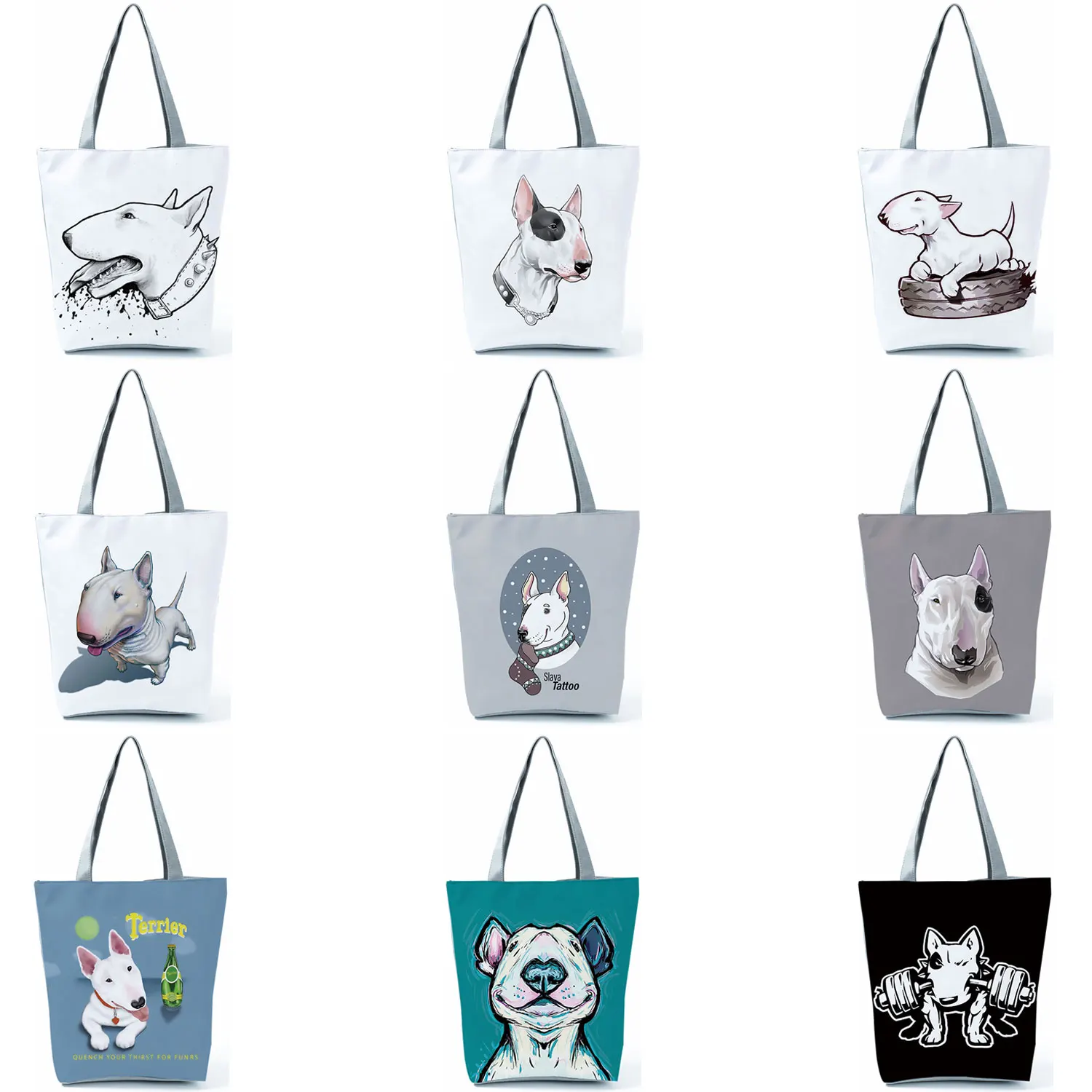 Color Painting Funny Bull Terrier Dog Print Shopping Bags Animal Tote Women Ladies Casual Handbag School Traveling Shoulder Bag