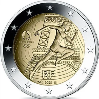 2 евро XXXIII летние Олимпийские игры Париж 2024 в блистере красного цвета Франция 2021