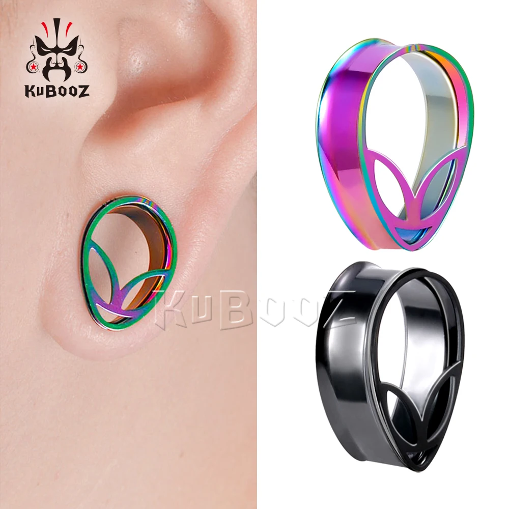 

KUBOOZ Latest Stainless Steel Water Drop Alien Ear Gauges Stretchers Body Piercing Jewelry Earring Tunnels Plugs Expanders 2PCS