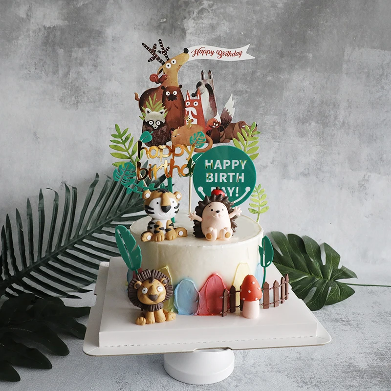 

Cartoon Safari Animal Cake Toppers Dinosaur Girffe Lion Decoration Jungle Kids Birthday Supplies Baby Shower Kids Party Gifts