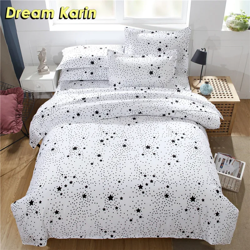 Принт со звездой Комплект постельного белья королевского размера Цвет белый