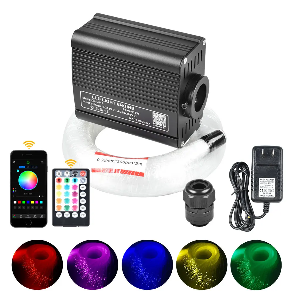 16W RGBW Light source with RF remote control+ 300pcs*0.75mm*2m fiber optic bundle