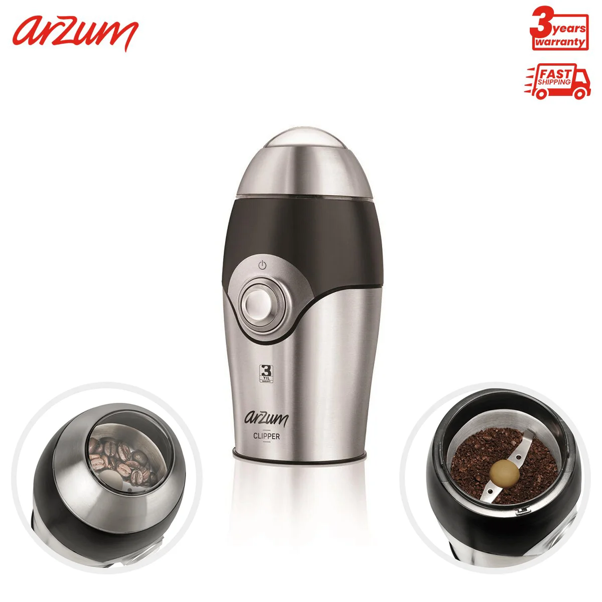 ARZUM Clipper Coffee Grinder with Stainless Steel Blades Turkish coffee Grinder Electric Coffee Beans Grinding Easy Use